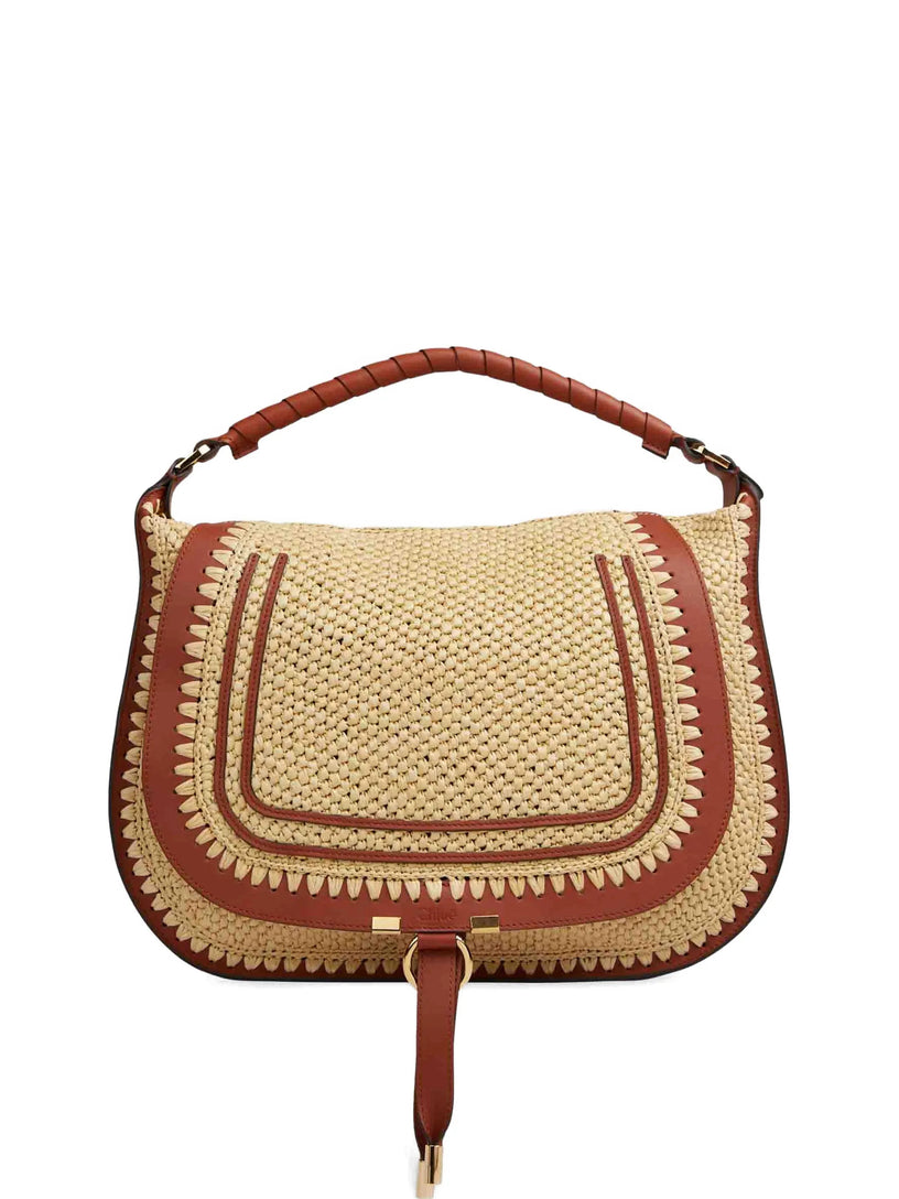 Borsa a spalla Marcie media in fibre effetto rafia