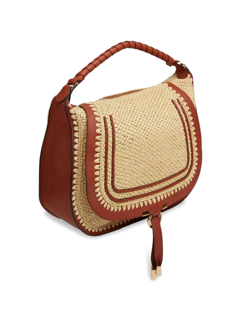 Borsa a spalla Marcie media in fibre effetto rafia