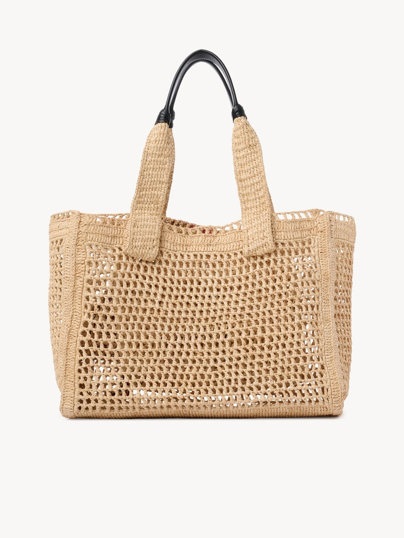 East-West Summer Banana tote bag in raffia