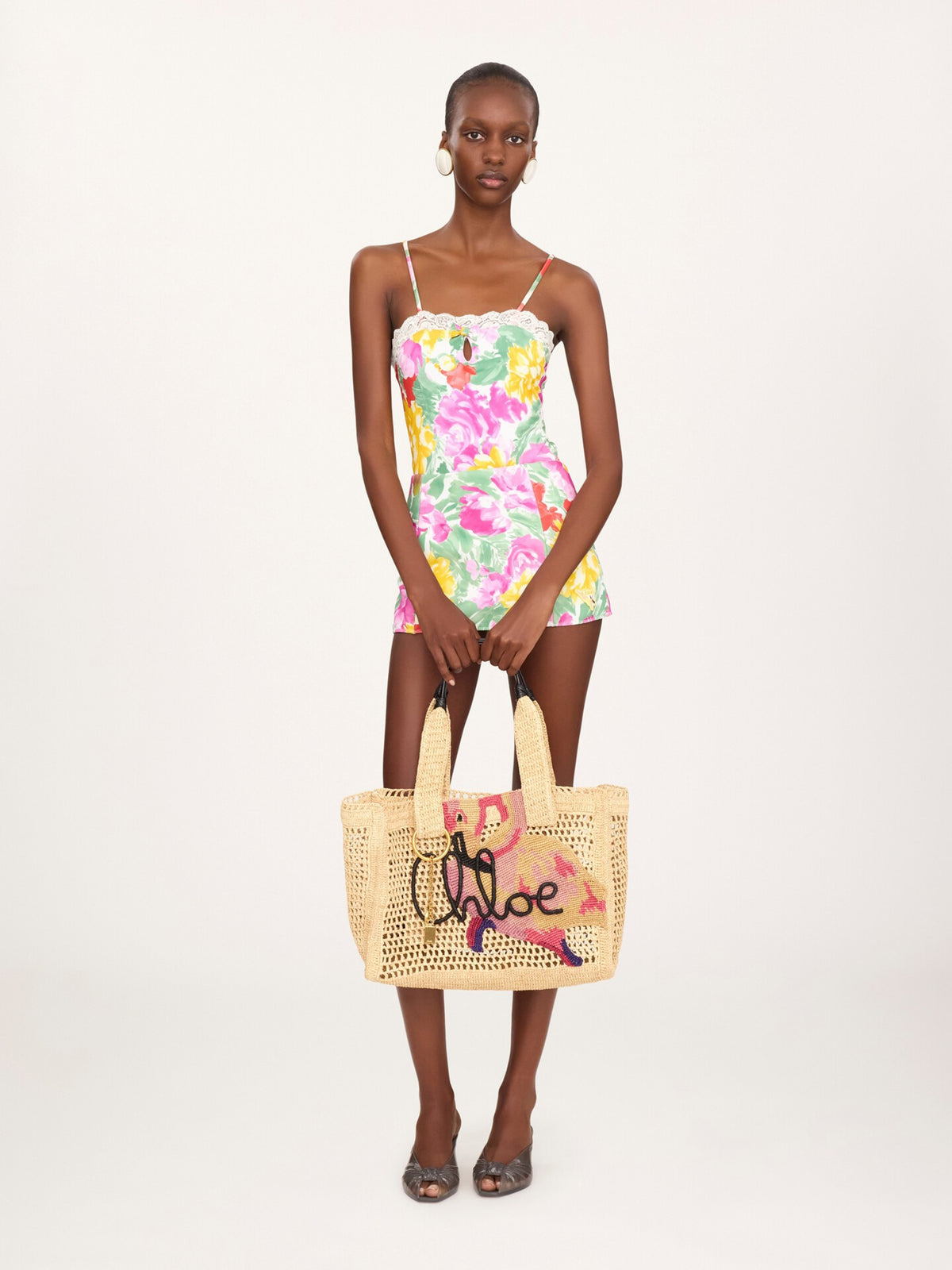 East-West Summer Banana tote bag in raffia