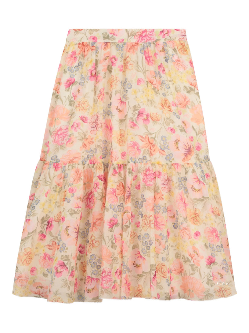 Ruffled skirt with floral pattern