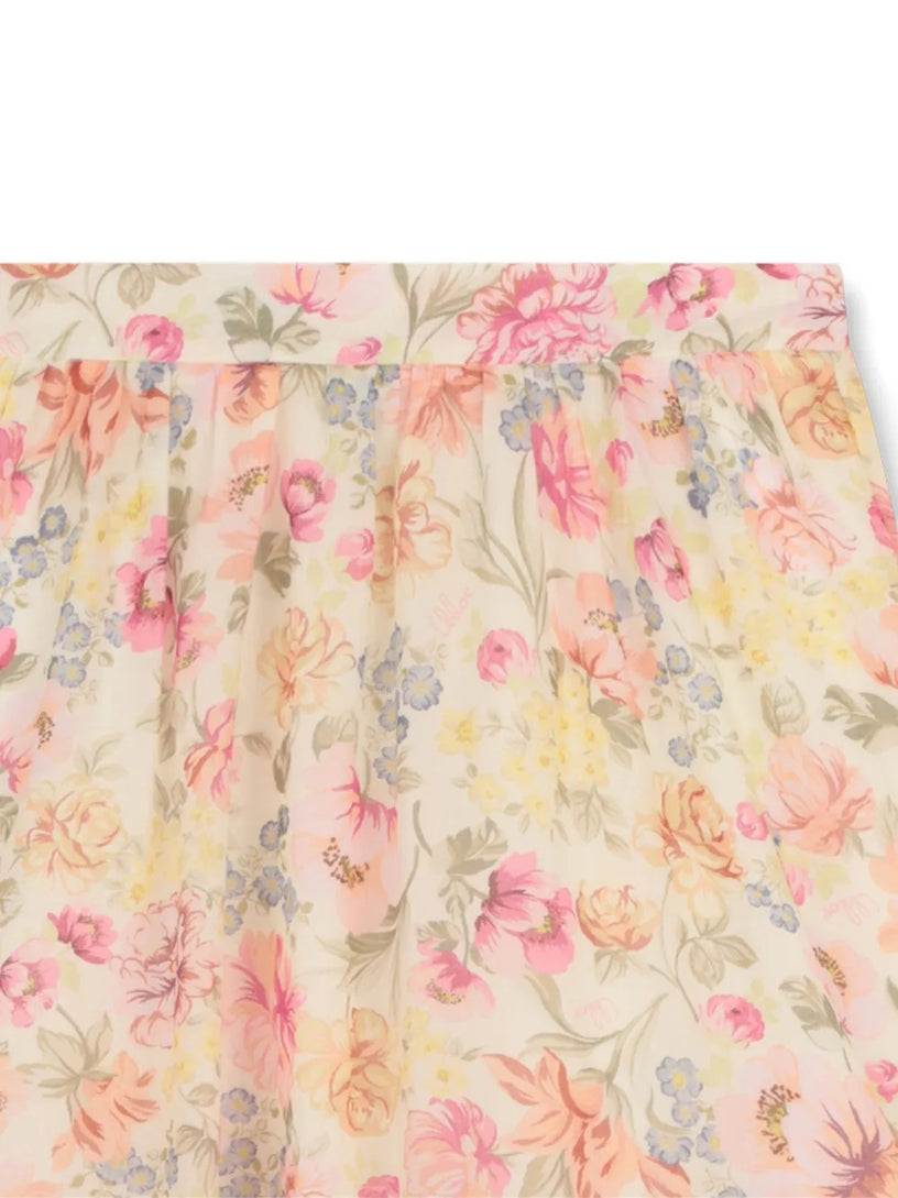 Ruffled skirt with floral pattern