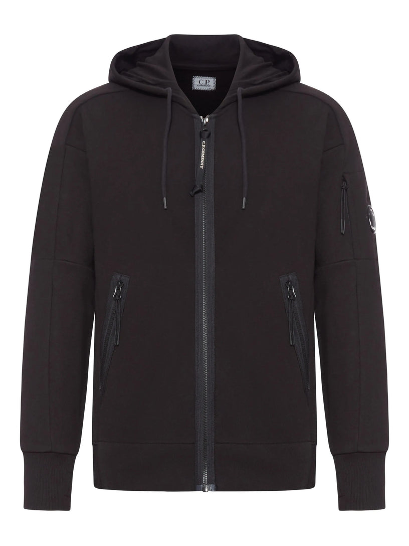 Diagonal Raised Fleece Hooded Full Zip Sweatshirt