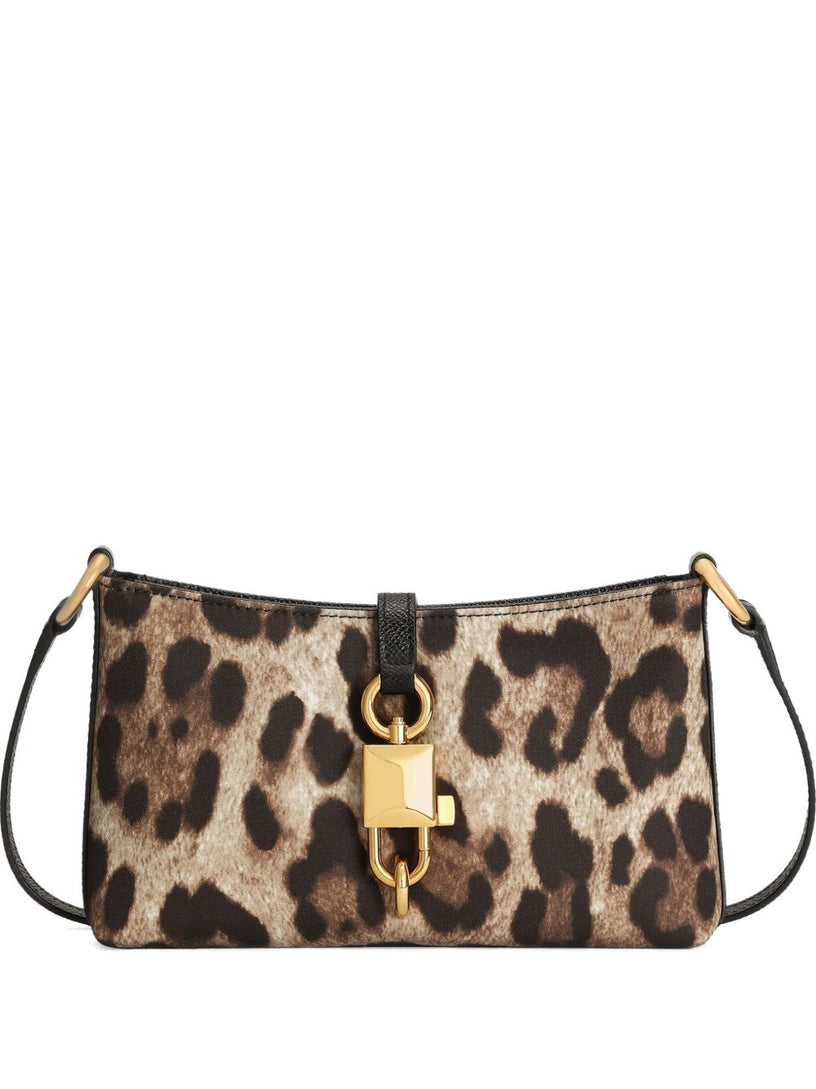 Leopard-print lock shoulder bag