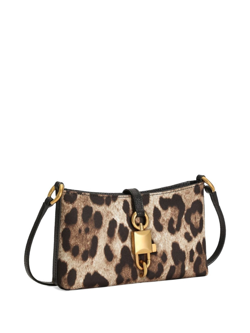 Leopard-print lock shoulder bag