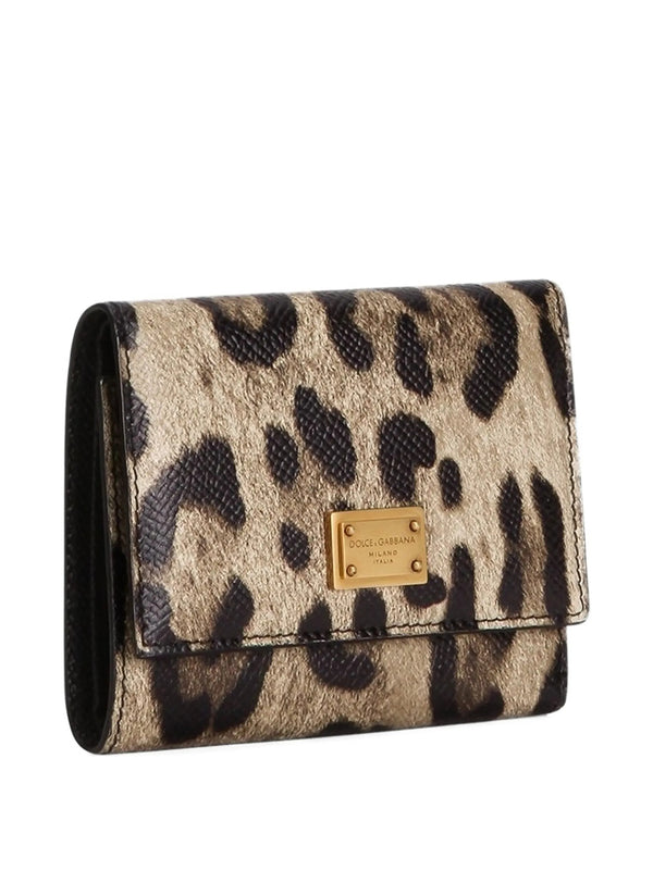 Portafoglio in pelle di vitello dauphine stampa leopardo