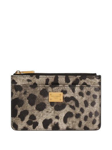 Leopard-print dauphine calfskin card holder