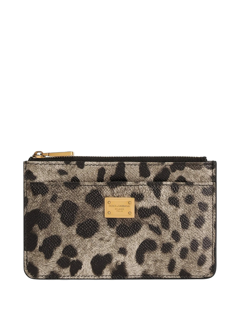 Leopard-print dauphine calfskin card holder