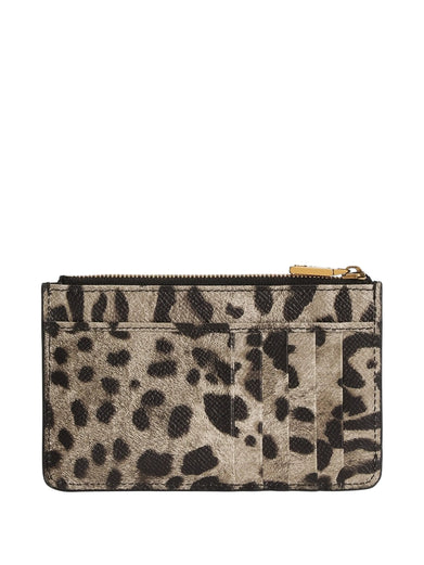 Leopard-print dauphine calfskin card holder