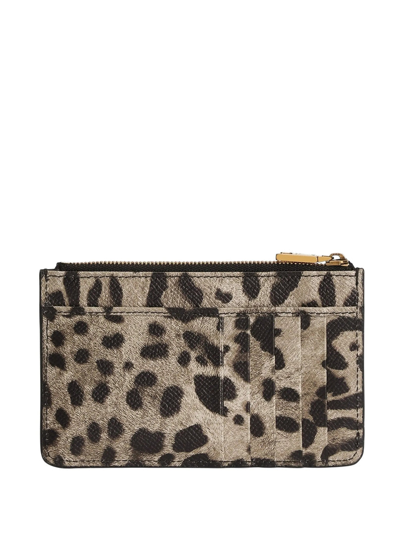 Leopard-print dauphine calfskin card holder