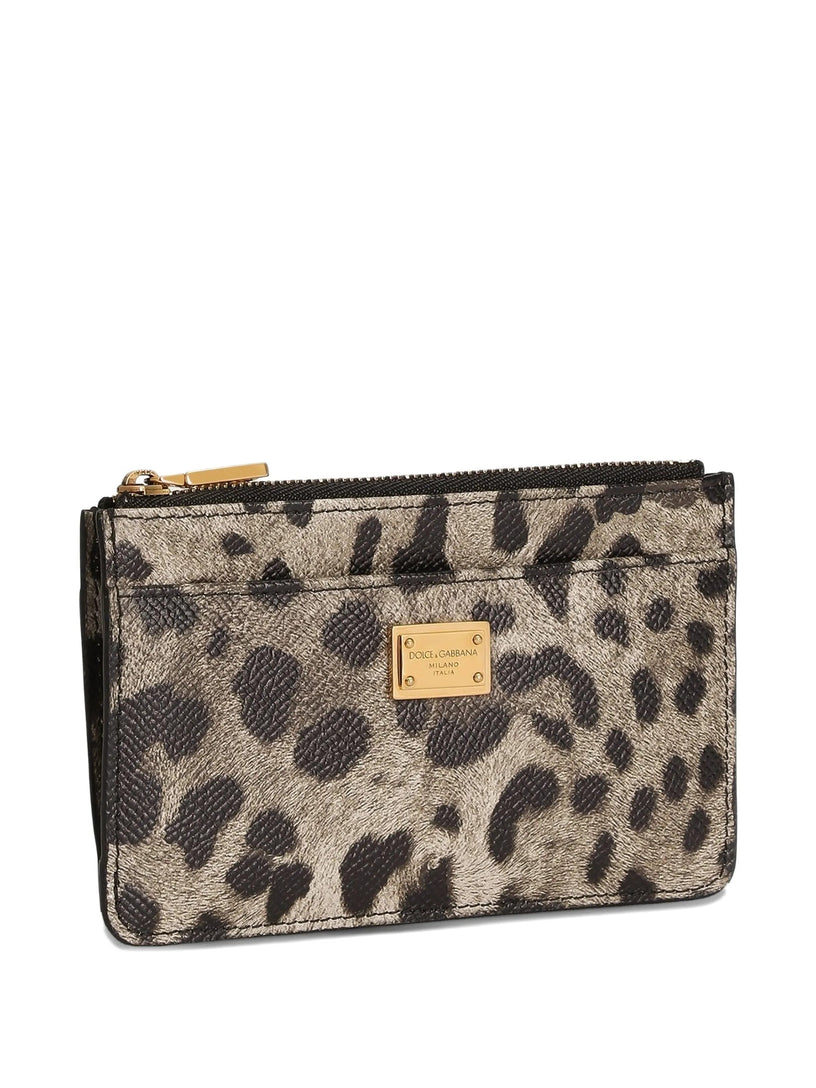Leopard-print dauphine calfskin card holder