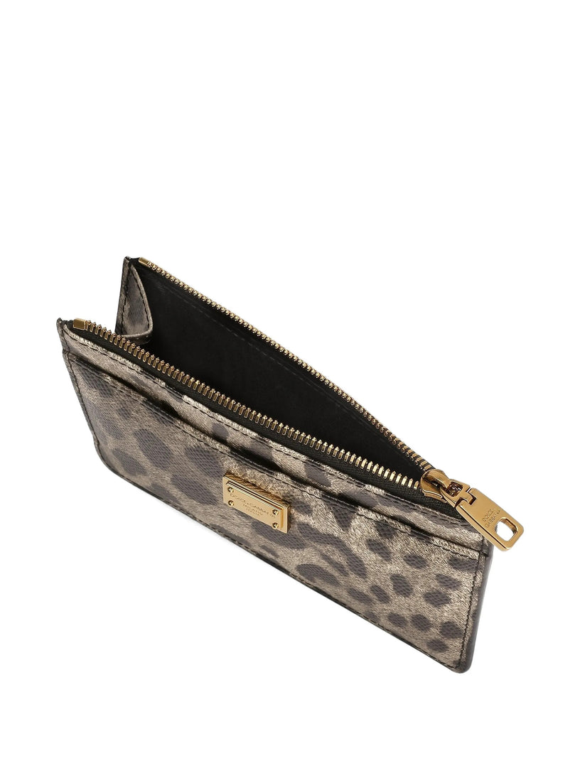 Leopard-print dauphine calfskin card holder
