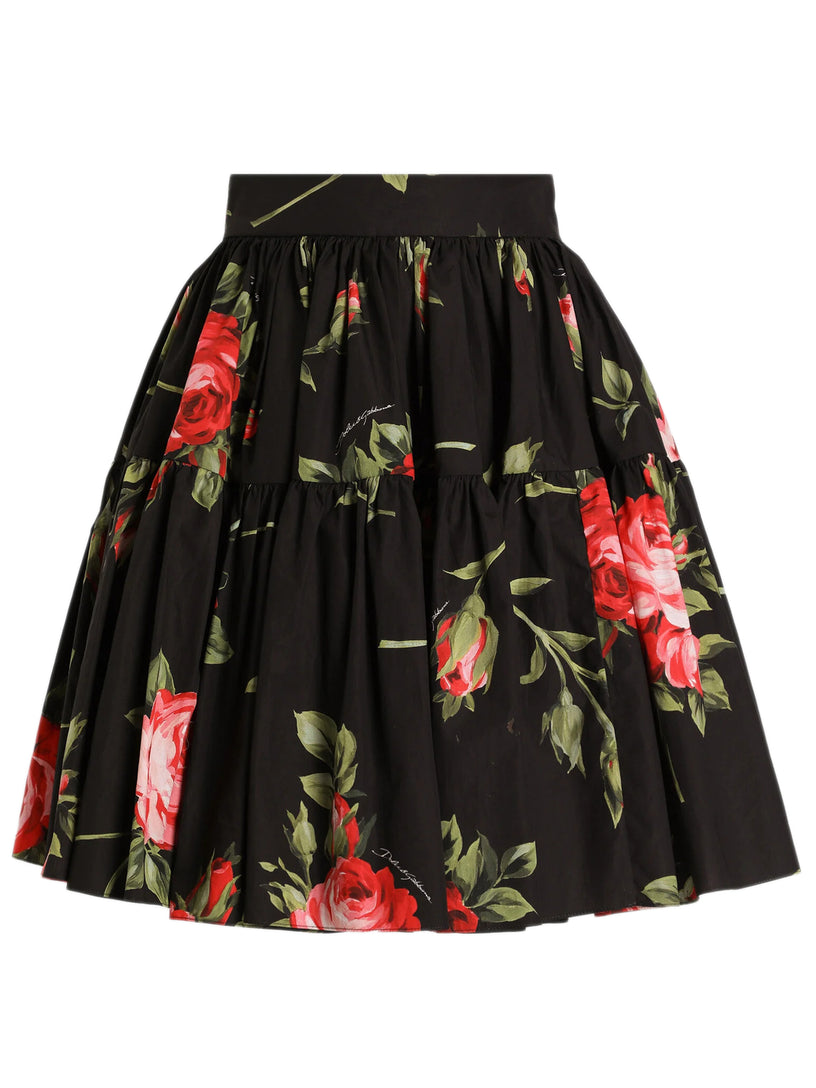Short skirt with rose bouquet print