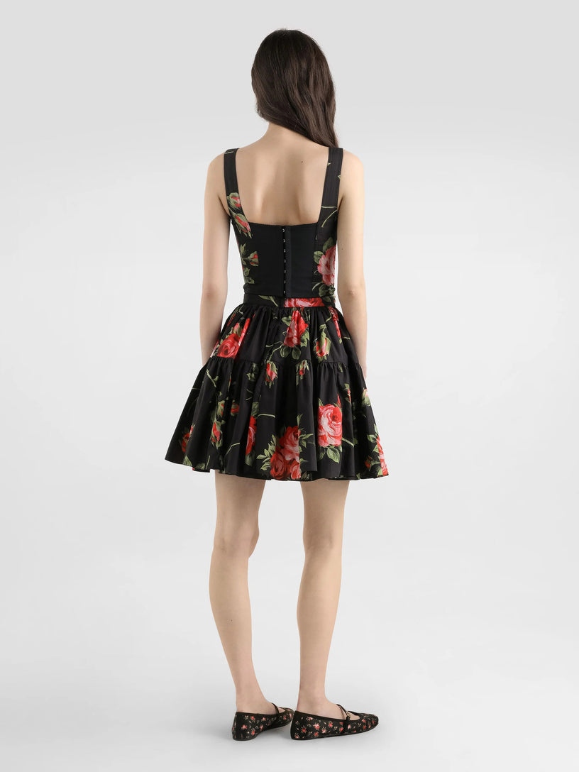 Short skirt with rose bouquet print