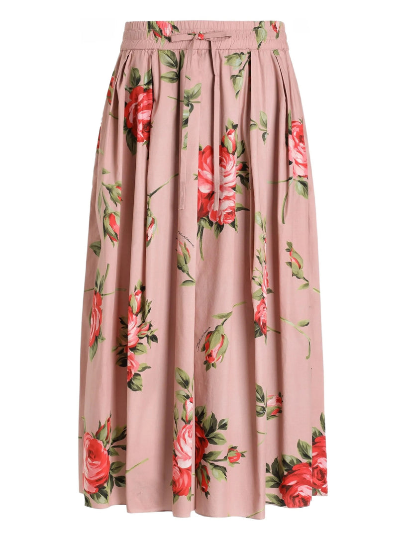 Midi skirt with rose bouquet print