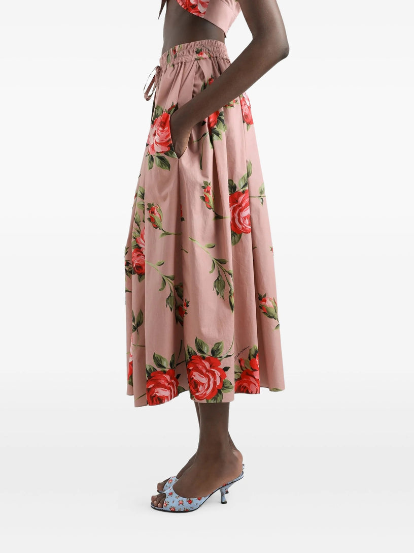 Midi skirt with rose bouquet print
