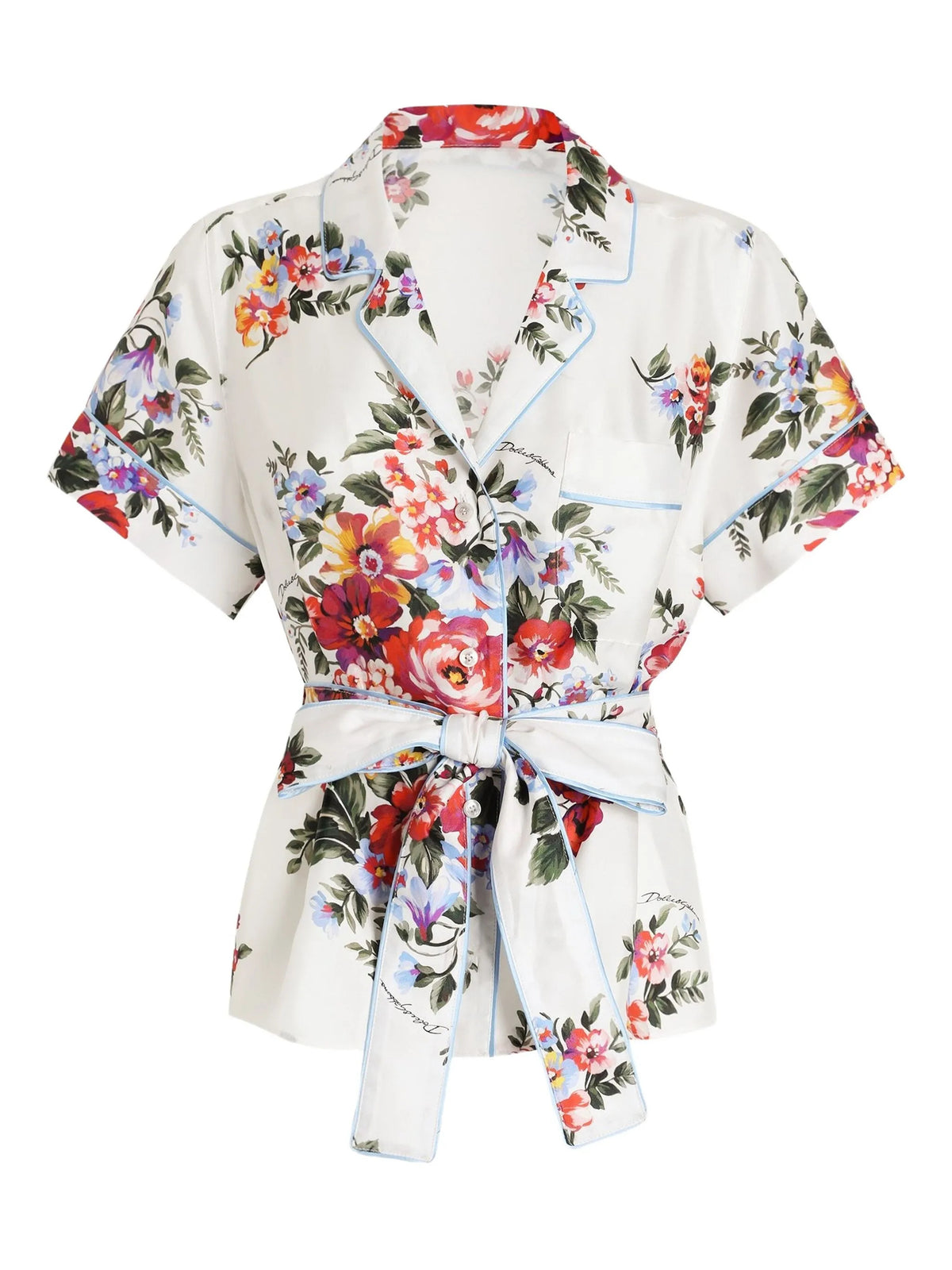 Flower bouquet-print twill vanity shirt
