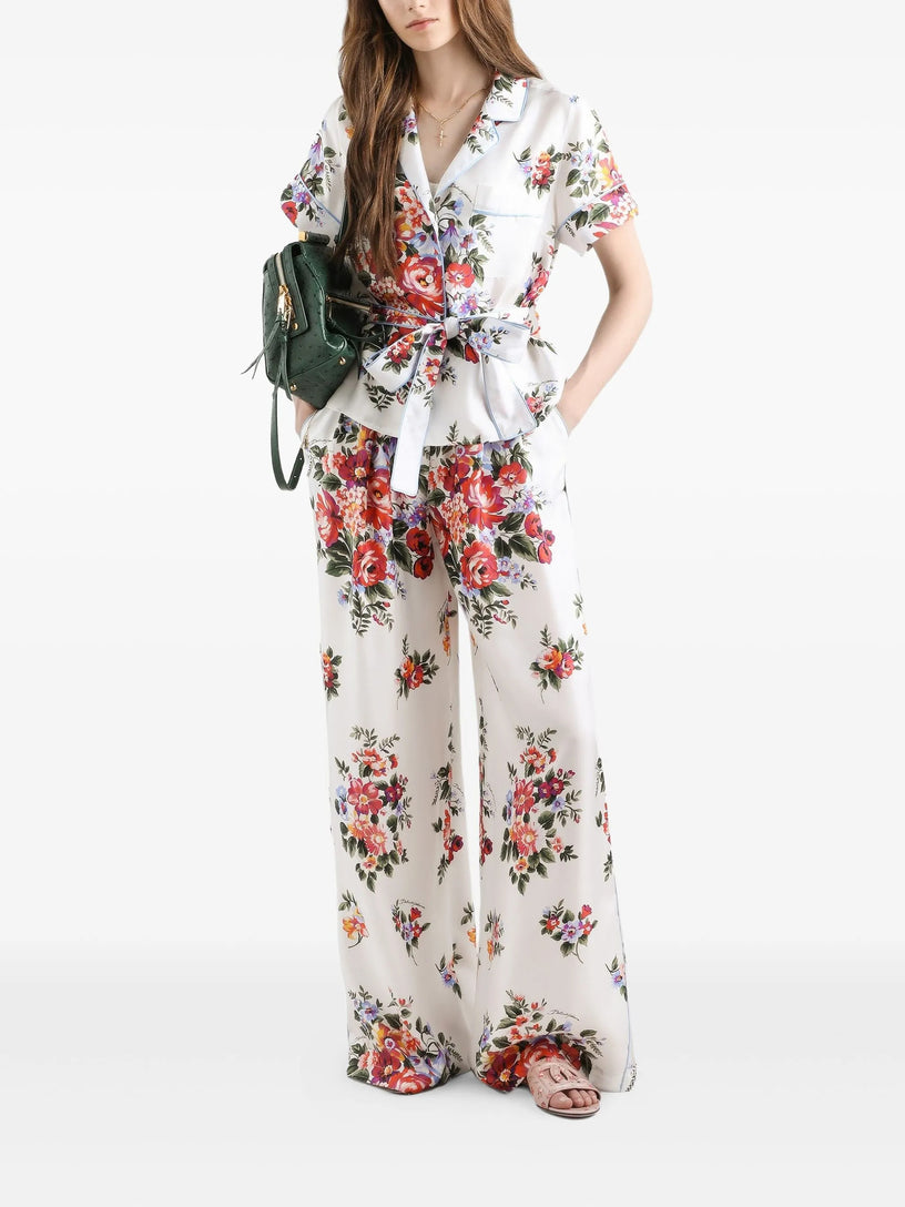 Flower bouquet-print twill vanity shirt