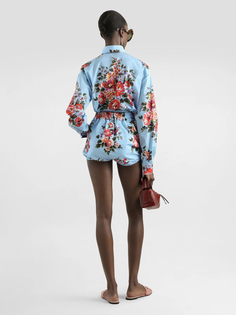 Cotton shirt with a bouquet of flowers print