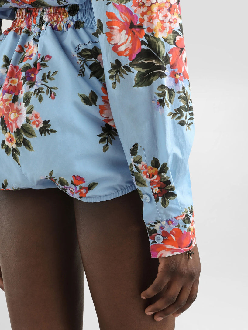 Cotton shirt with a bouquet of flowers print