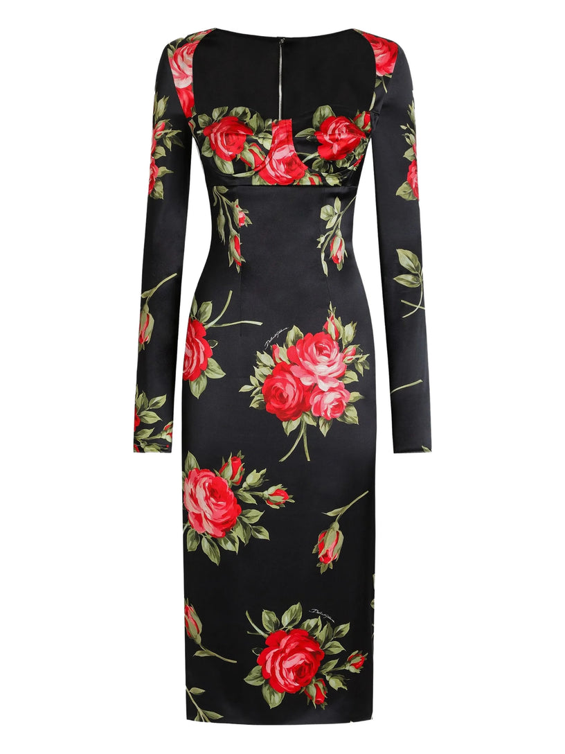 Sheath dress with rose bouquet print