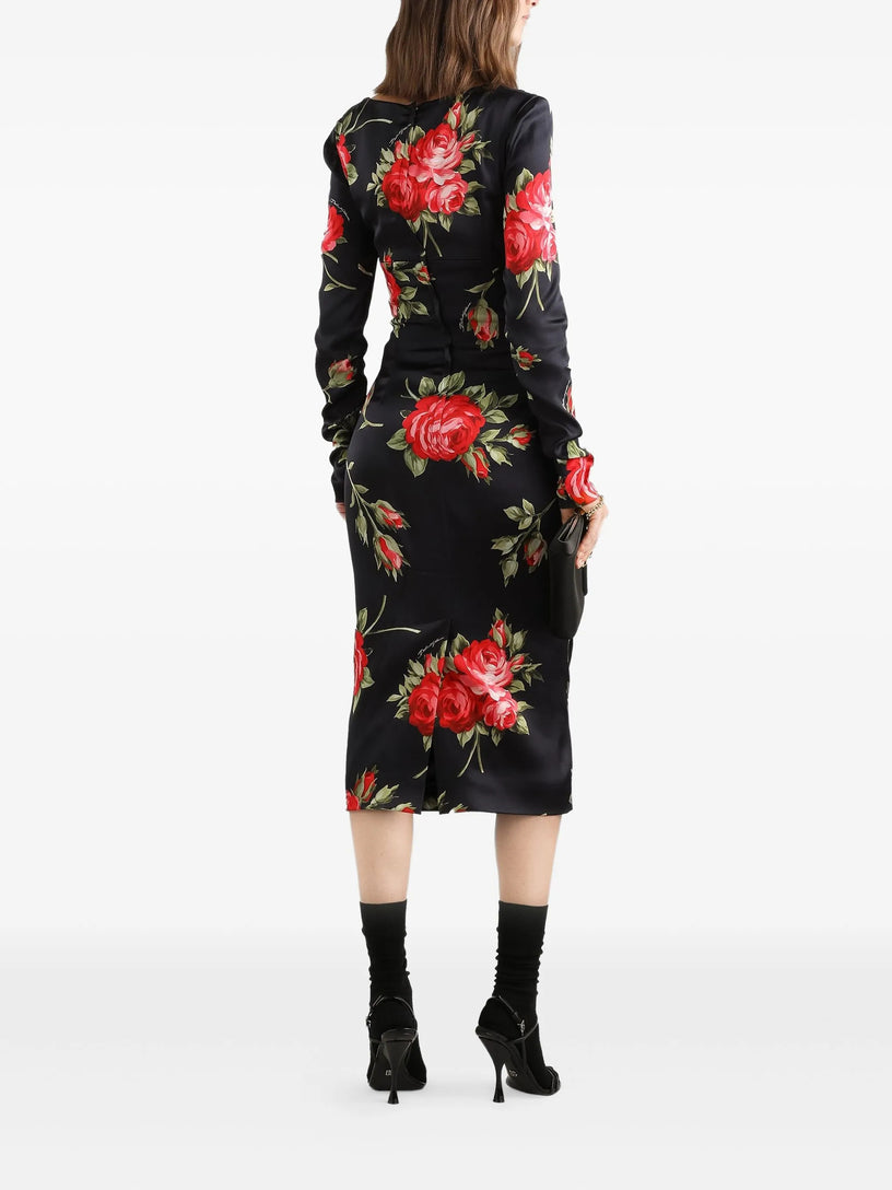 Sheath dress with rose bouquet print