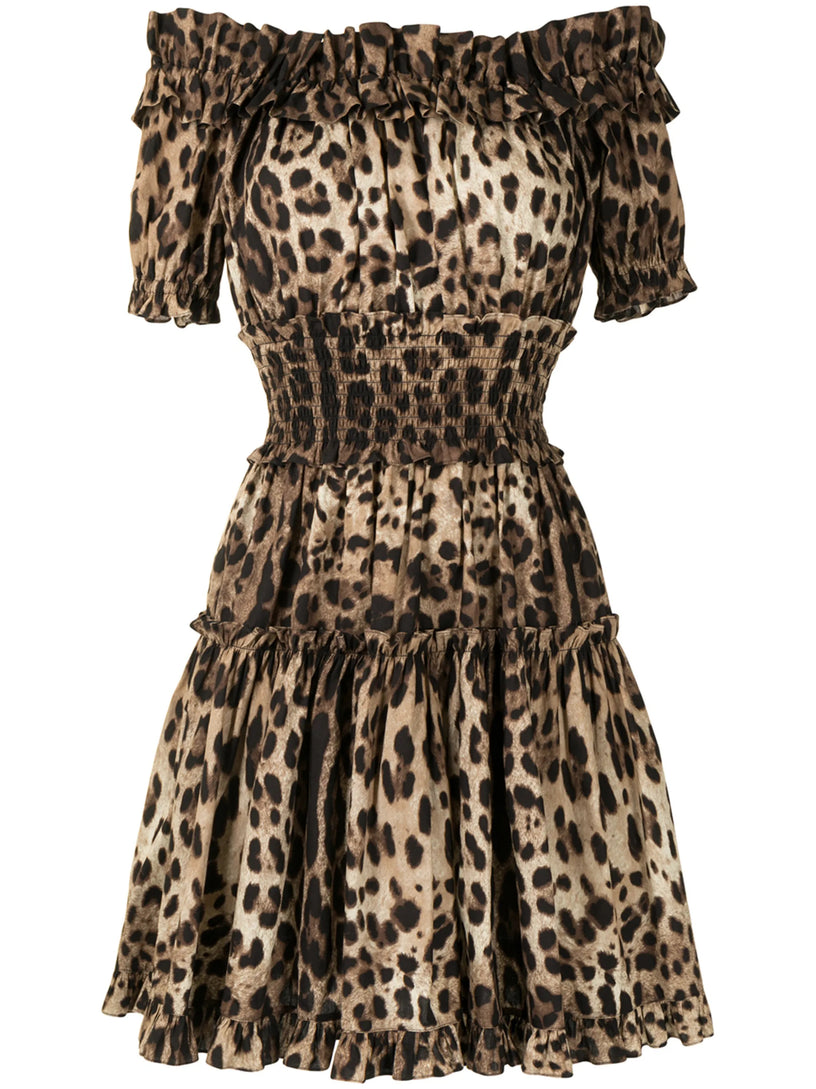 Short leopard-print poplin dress