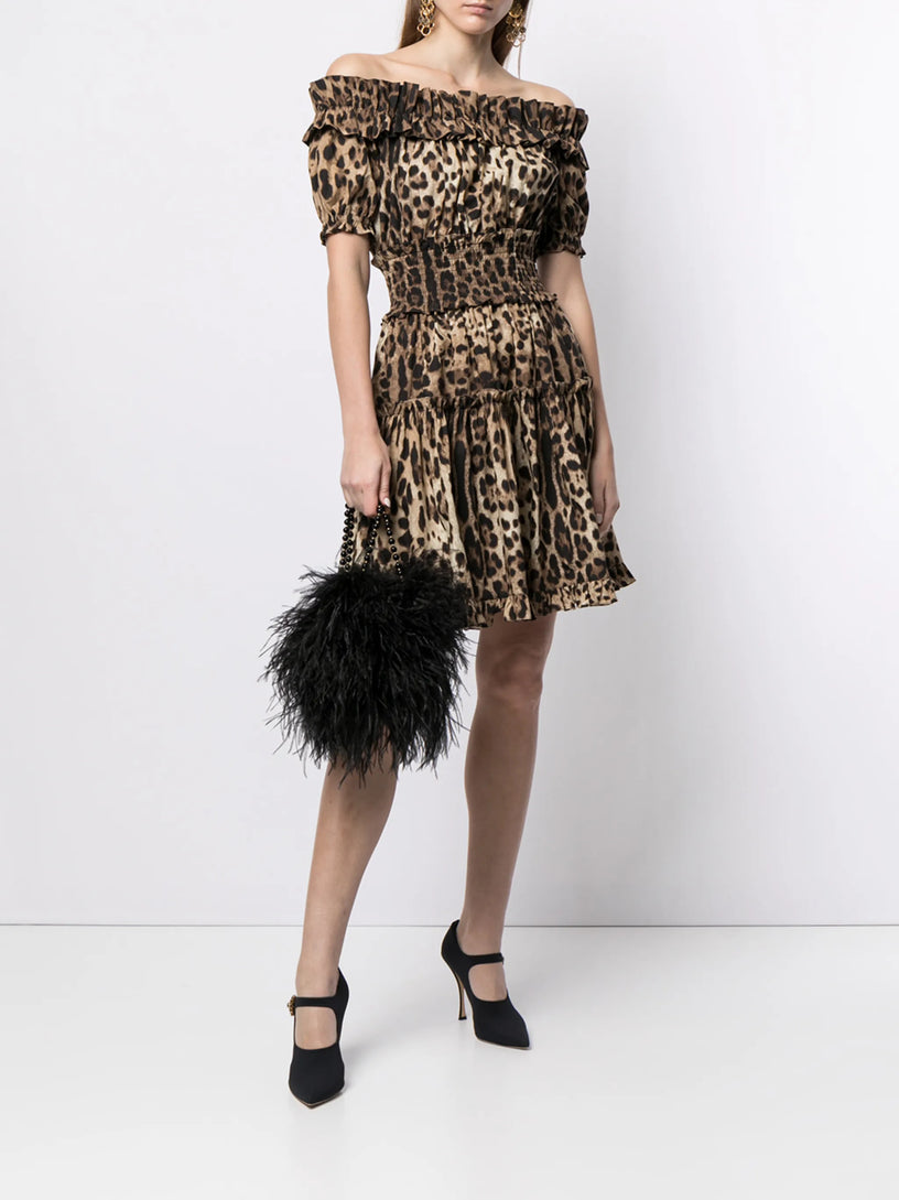Short leopard-print poplin dress