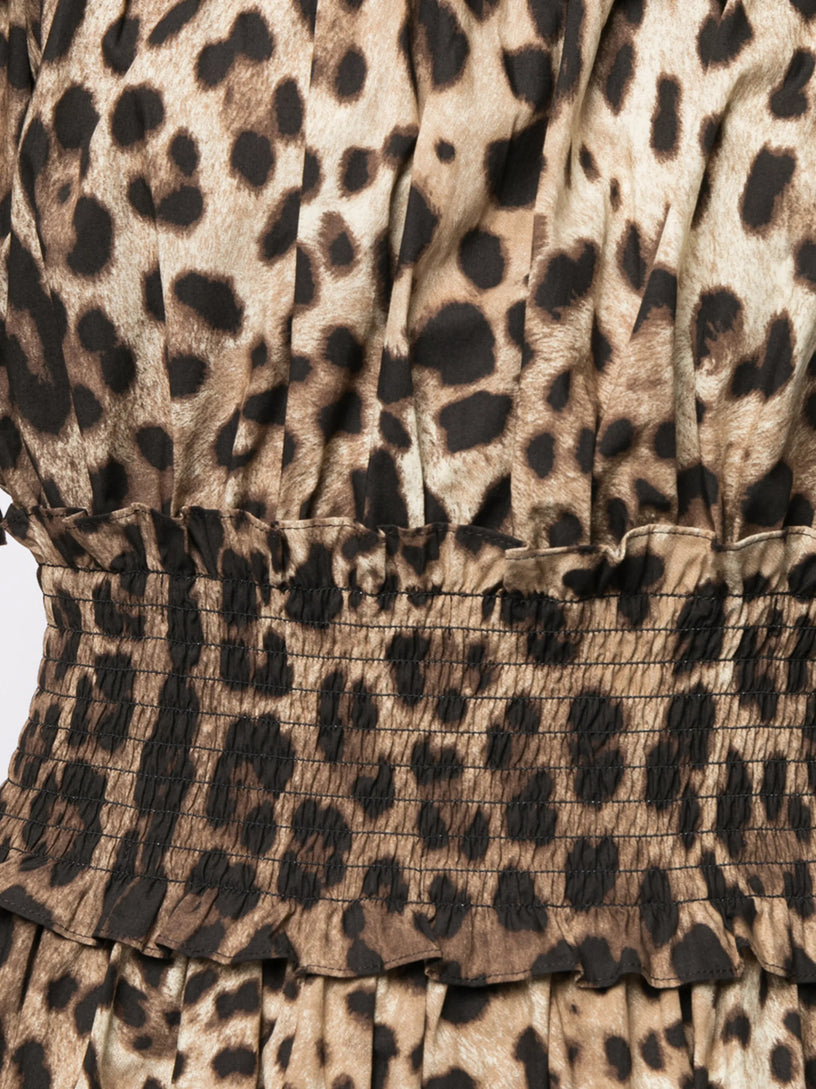 Short leopard-print poplin dress