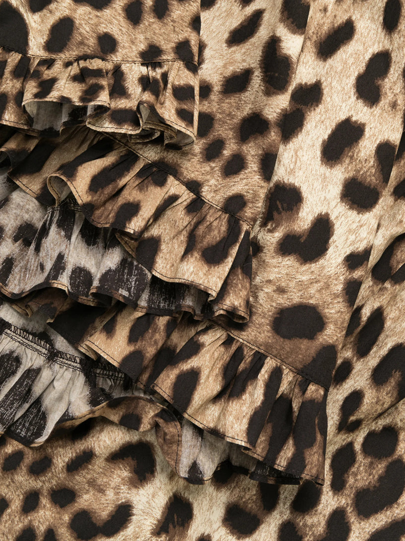 Short leopard-print poplin dress