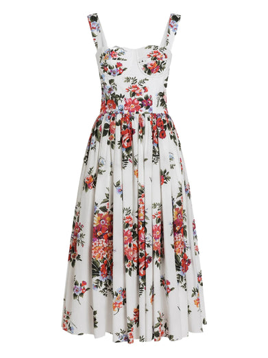 Flower bouquet-print cotton dress