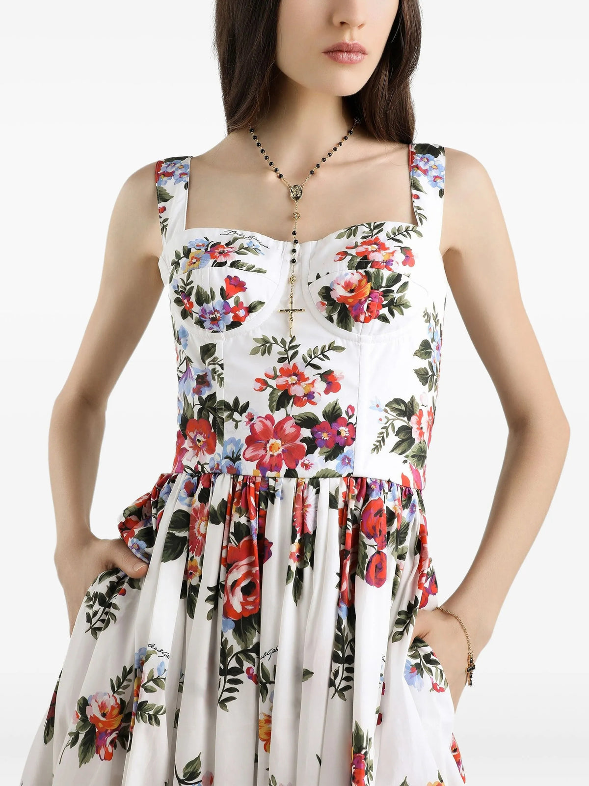 Flower bouquet-print cotton dress