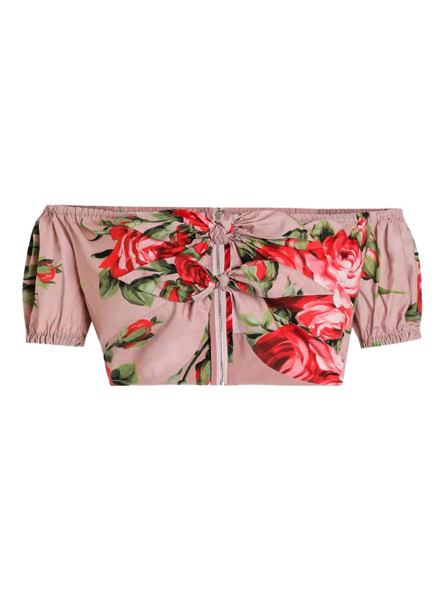 Rose bouquet-print cotton top