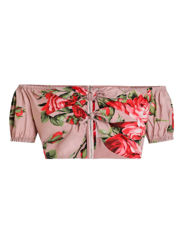 Rose bouquet-print cotton top