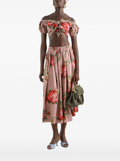 Rose bouquet-print cotton top