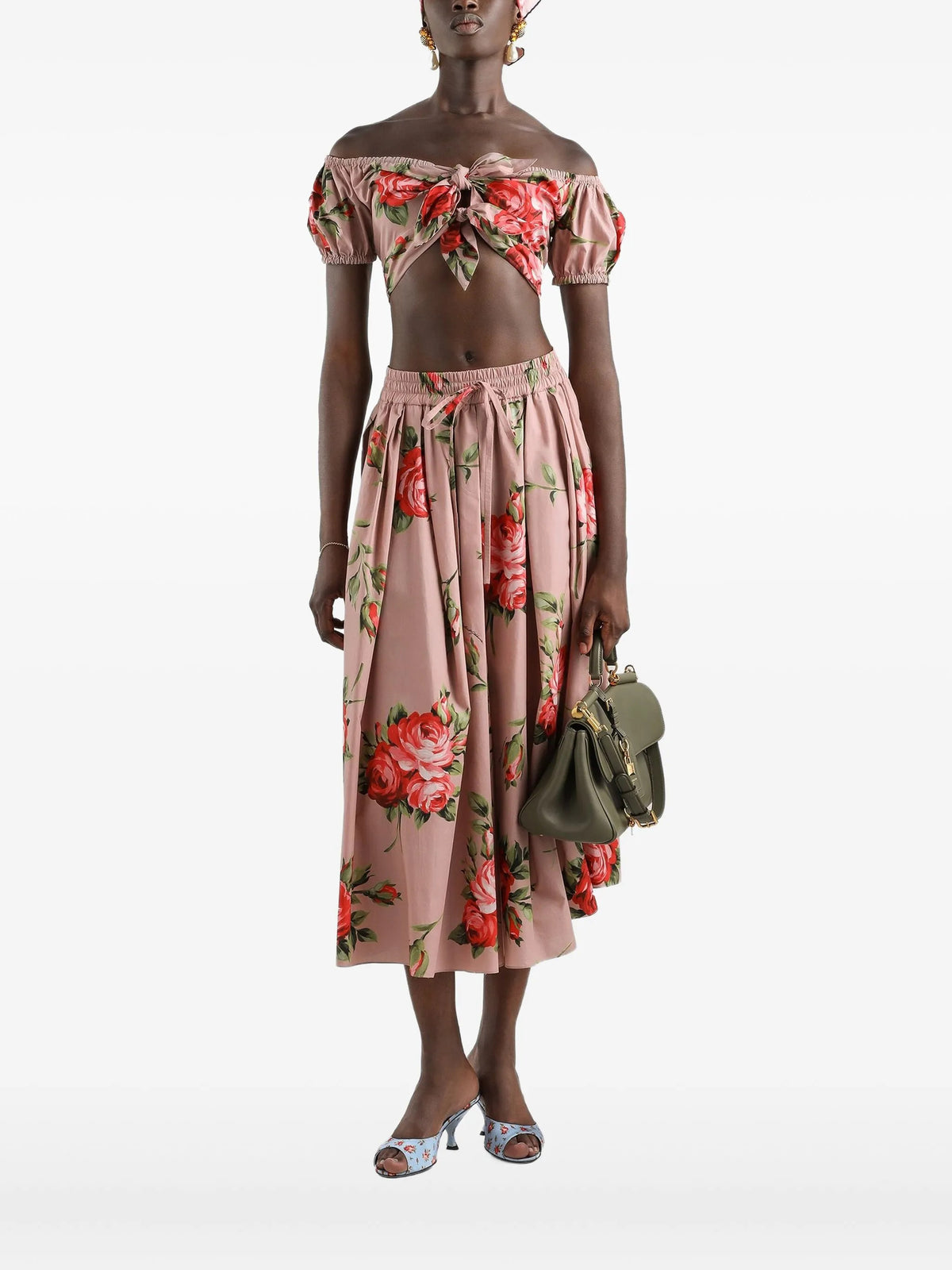 Rose bouquet-print cotton top