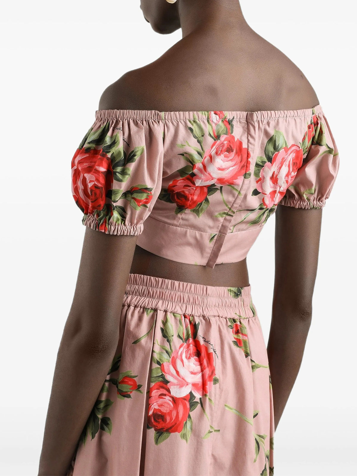Rose bouquet-print cotton top