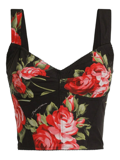 Rose bouquet print bustier top