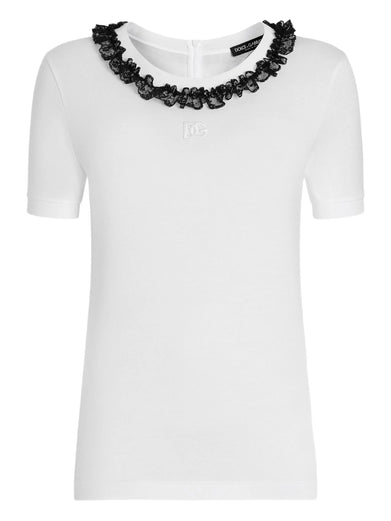 Jersey T-shirt with lace and DG embroidery