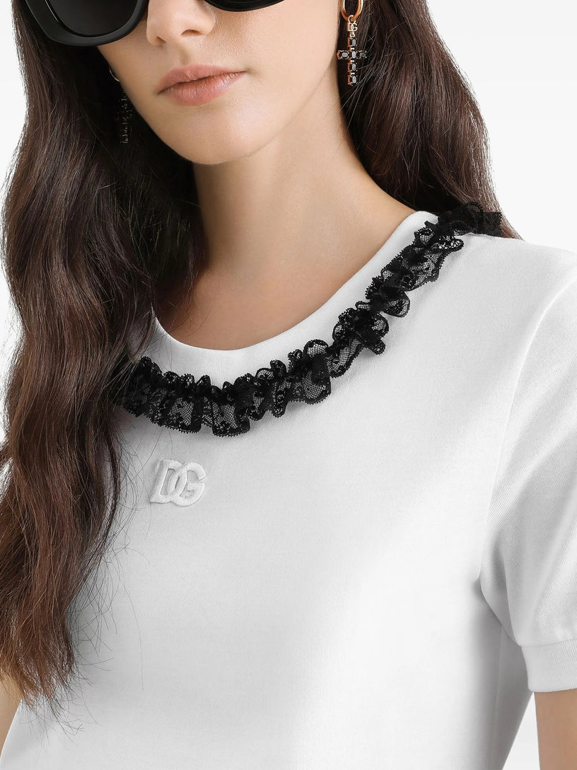 Jersey T-shirt with lace and DG embroidery