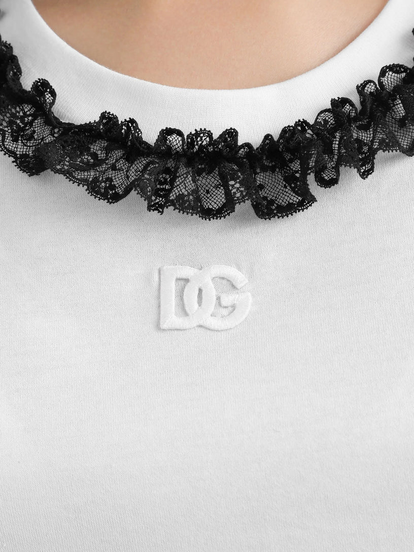 Jersey T-shirt with lace and DG embroidery