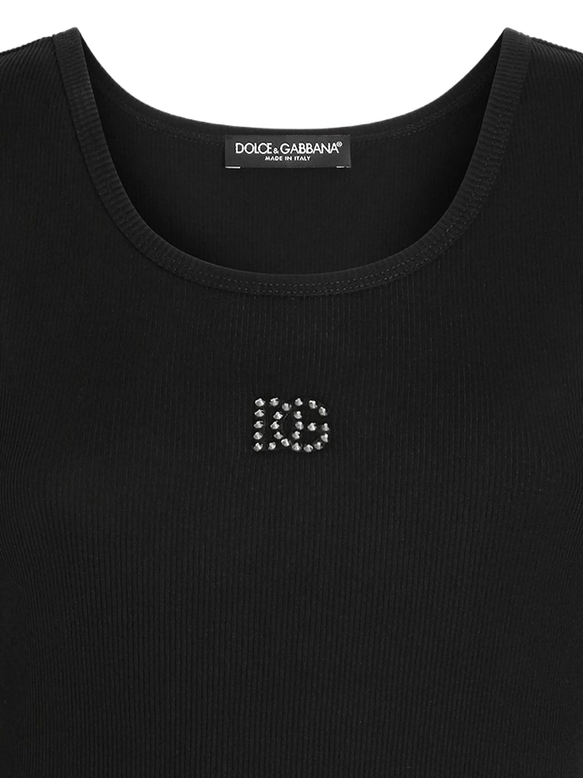 Ribbed tank top with DG embroidery and rhinestones