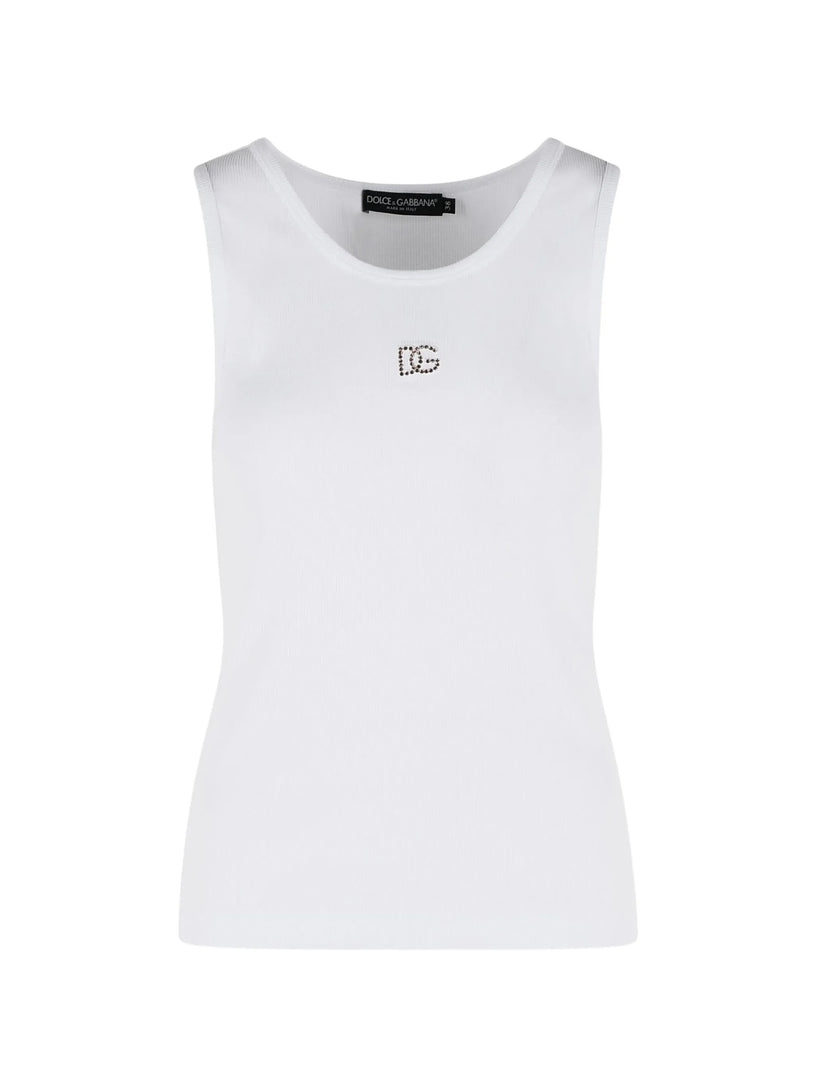 Ribbed tank top with DG embroidery and rhinestones