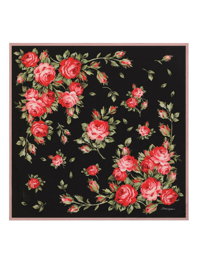 Rose bouquet-print silk twill scarf 90x90