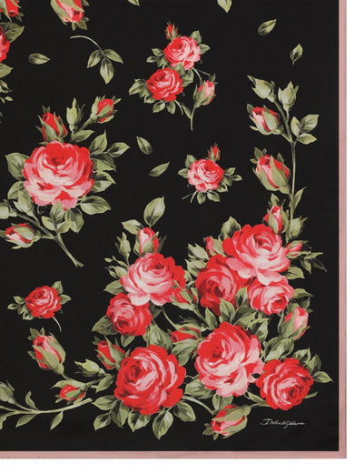 Rose bouquet-print silk twill scarf 90x90