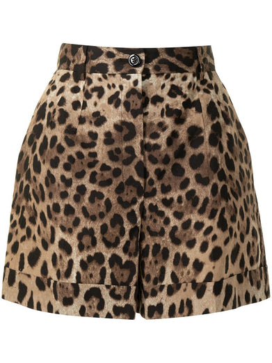 Leopard-print poplin shorts