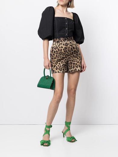 Leopard-print poplin shorts