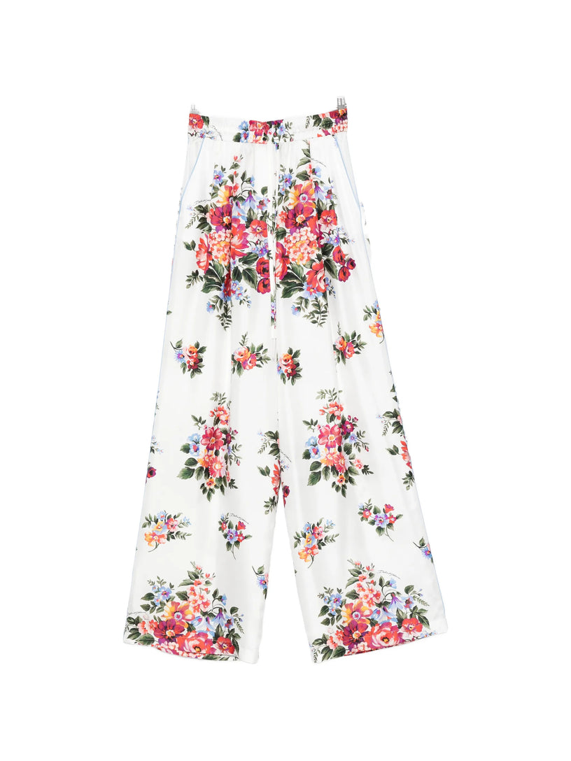 Flower bouquet-print trousers