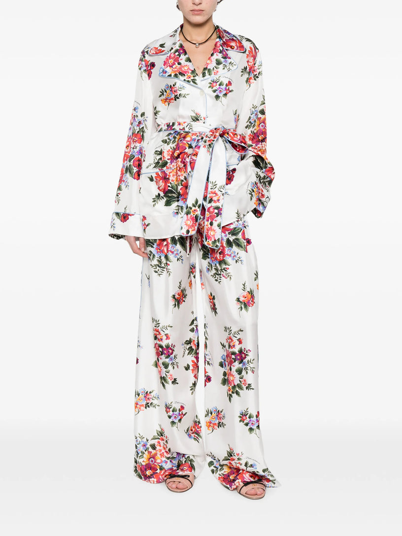 Flower bouquet-print trousers