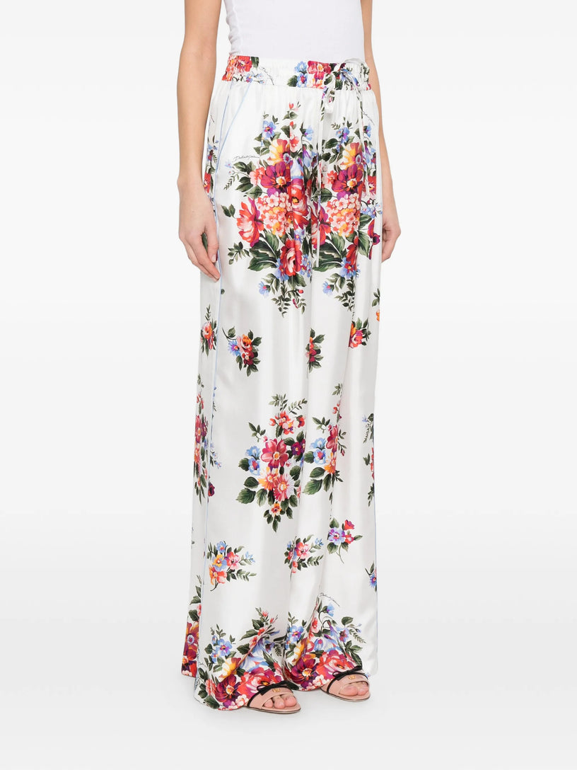 Flower bouquet-print trousers
